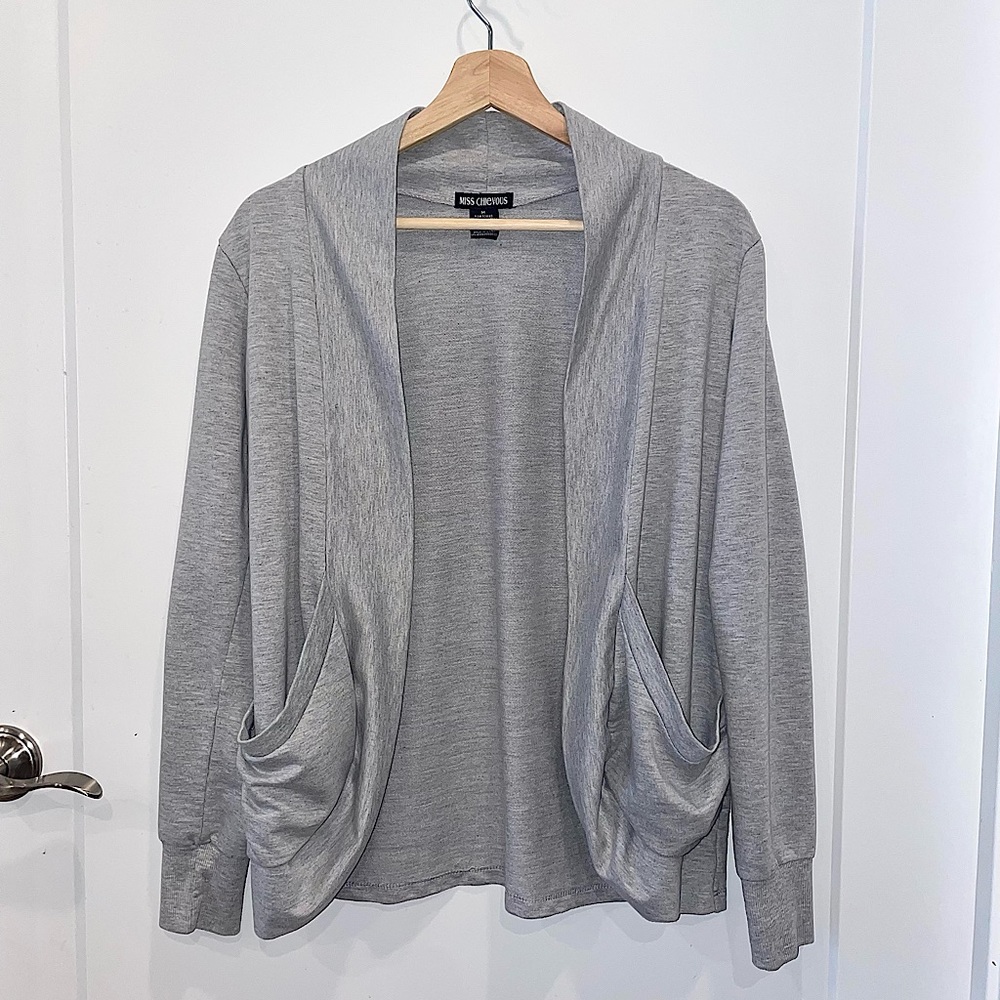 Miss Chievous Silver-Gray Long-Sleeve Cardigan, Size Medium